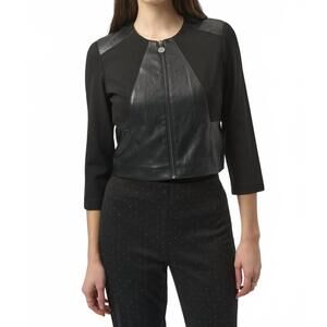 NEW JOSEPH RIBKOFF heavy knit and leatherette fitted jacket in black